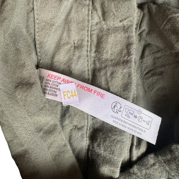 Free People Women’s Pants Size Medium Green Cotton Button side closure Wide Leg - Picture 7 of 9